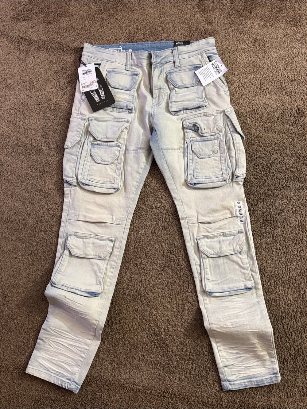 Copper Rivet Light Stonewash Cargo Jeans